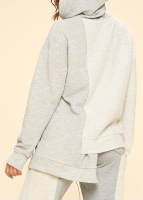 WinWin 2 Tone Long Sleeve Hoodie Top (Heather Grey) WT12925