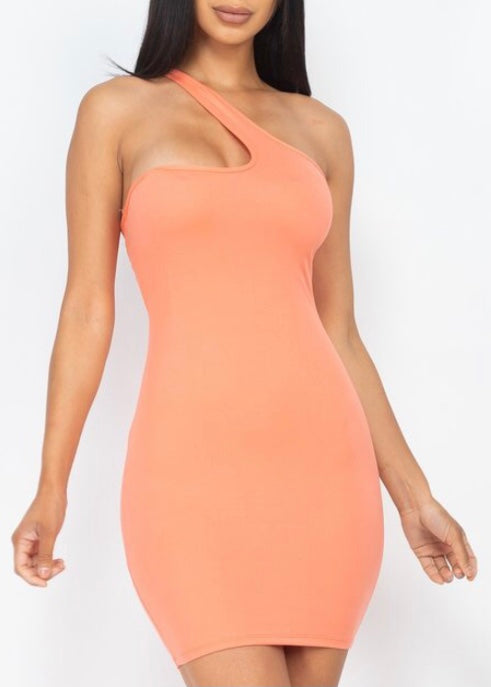 Capella One Shoulder Bodycon Summer Mini Dress (Flamingo) BD3242