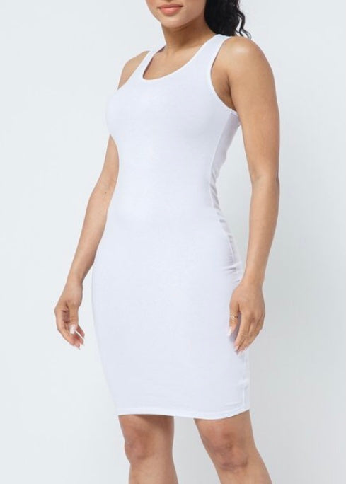 Love J Solid Sleeveless Bodycon Midi Dress (White) DR12790