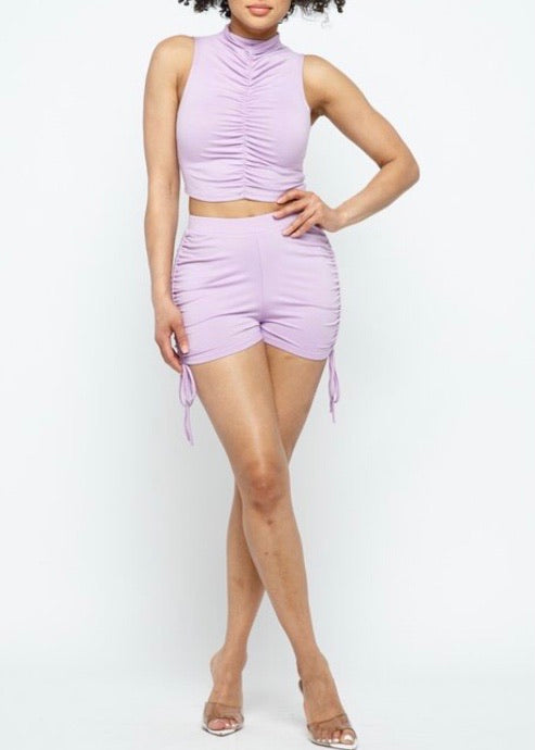 Love J Mock Neck Sleeveless Crop Top & Short Set (Lavender) TT2583-B