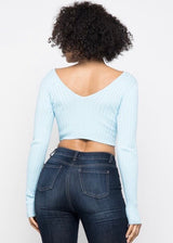 Hera Collection Long Sleeve V-Neck Off Shoulder Crop Top (Baby Blue) 21915