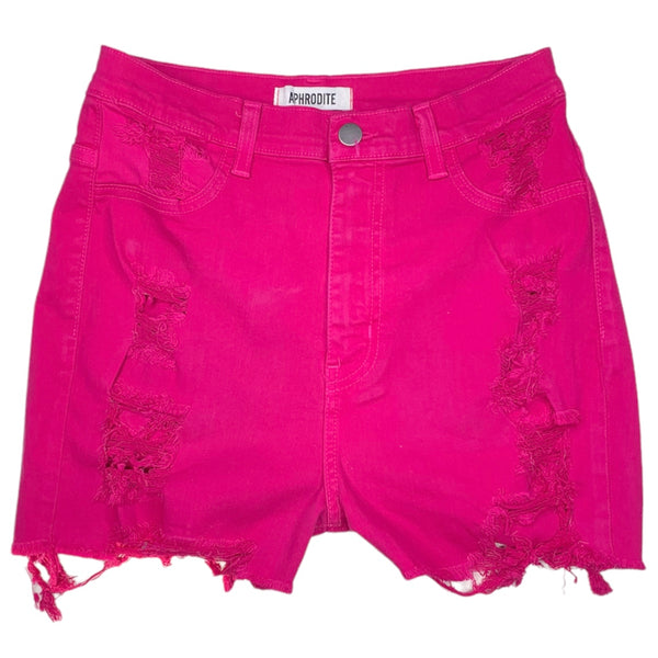 Aphrodite High Rise Frayed & Destroyed Shorts (Fuchsia) 6197F