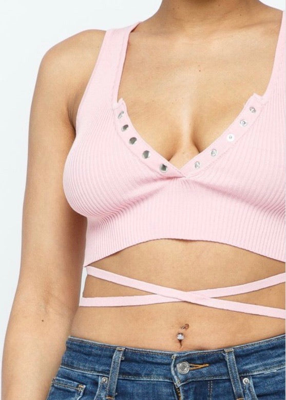 Hera Collection Wrap Around Button Crop Top (Blush) 22459