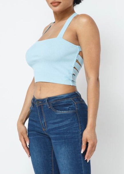 Hera Collection Cross Back Tie Crop Top (Light Blue) 22481