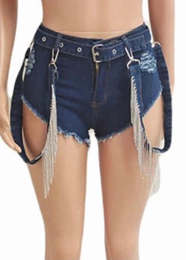 E-Show Tassel Detail Denim Shorts (Dark Blue) CN1270