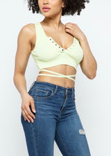 Hera Collection Wrap Around Button Crop Top (Lime) 22459