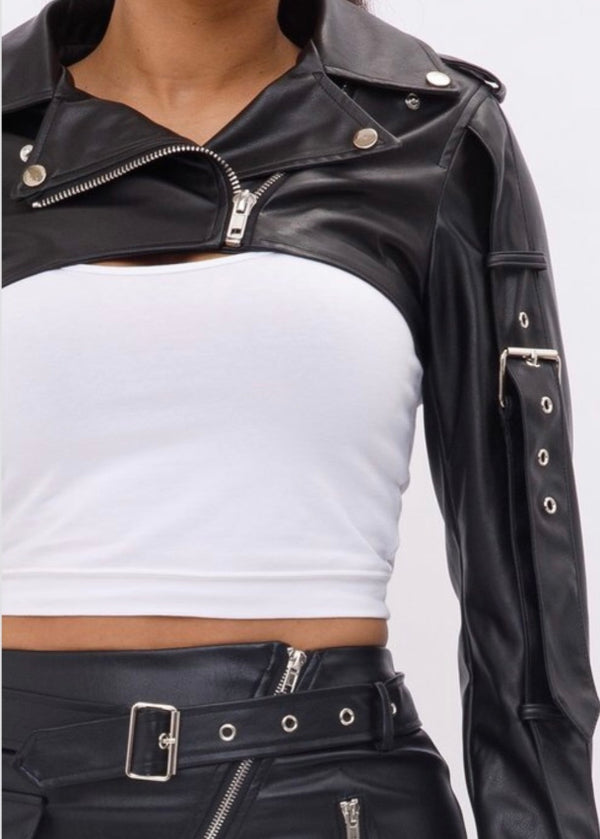 Hera Collection Pu Crop Jacket (Black) 51187