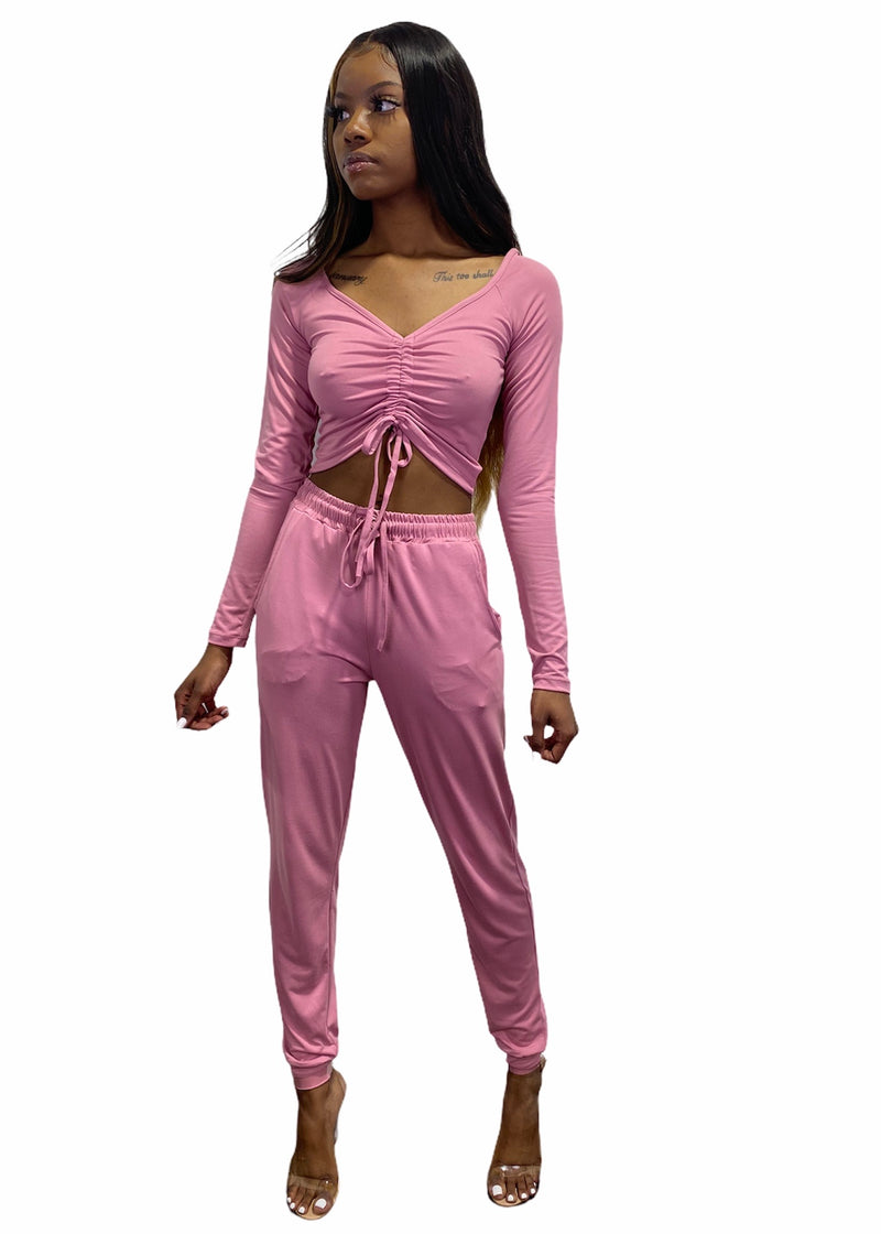 Capella Strap Ruched Crop Top and Jogger Pants Set (Polignac) BTP2987