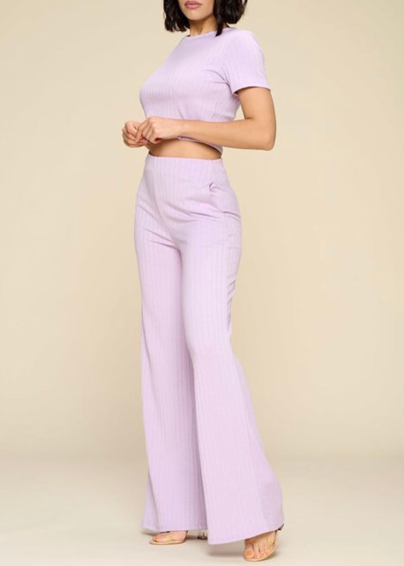 WinWin 2 Piece Short Sleeve Crop Top & Pants Set (Lilac) WTP10839