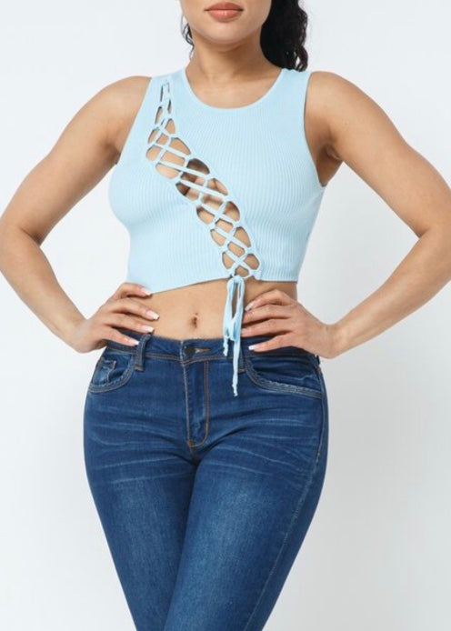 Hera Collection Diagonal Lace Crop Top (Light Blue) 22487