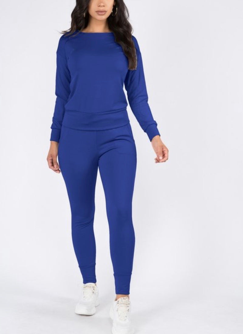 5Besties Rib Jersey Sweatshirts And Jogger Set (Blue) 5BSET-15