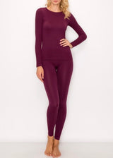 Kimberly Ribbed Seamless Long Sleeve and Legging Lounge Set (Wine)